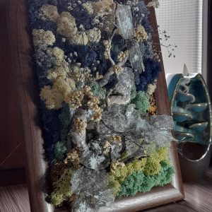Noapte de iarnă/Tablou cu licheni și plante stabilizate, cu suport pentru birou, 26X35 cm
