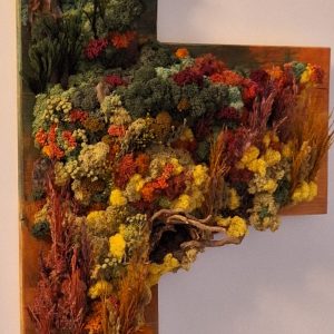 Amurg de toamnă/Tablou cu licheni și plante stabilizate/uscate, pe lemn masiv:60x20X12 cm+27x25x12 cm