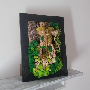 Tablou vegetal, natural, cu mușchi și licheni, cu suport pentru birou