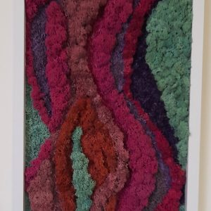 Tablou abstract, cu licheni în tonuri violet, roz, smarald, 60X26 cm