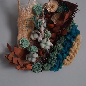 Tablou cu licheni, Ikebana albastru, diametru 30 cm