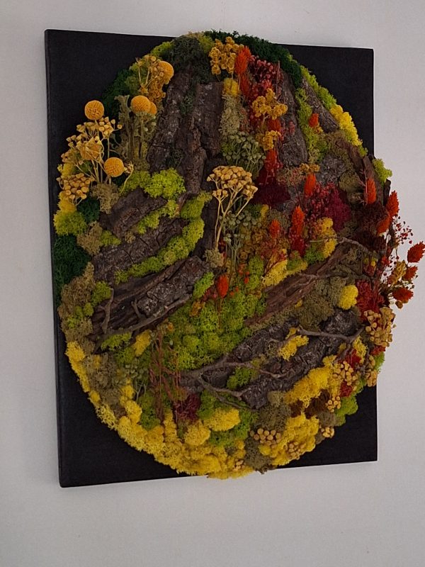 Peisaj de toamnă, tablou cu licheni pe lemn masiv-50x40cm - imagine 3