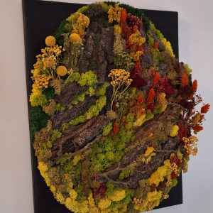 Peisaj de toamnă, tablou cu licheni pe lemn masiv-50x40cm