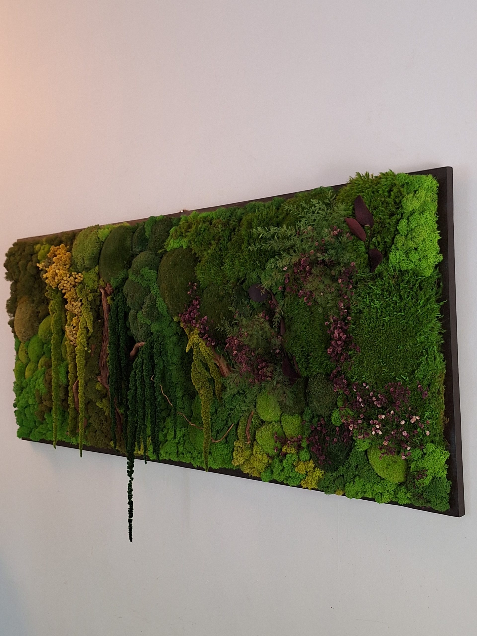 Tablou cu mușchi și licheni, pe lemn masiv, 50x120 cm - imagine 2
