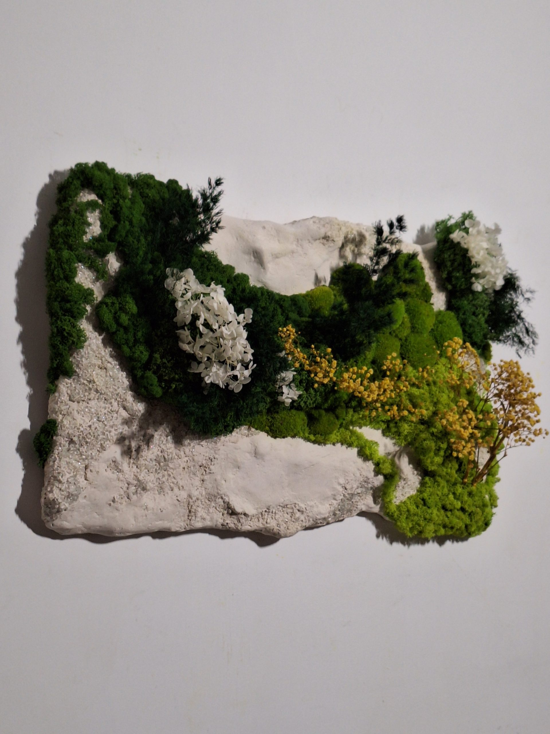 Rocă sculpturală albă cu mușchi și licheni, 40x70 - imagine 6