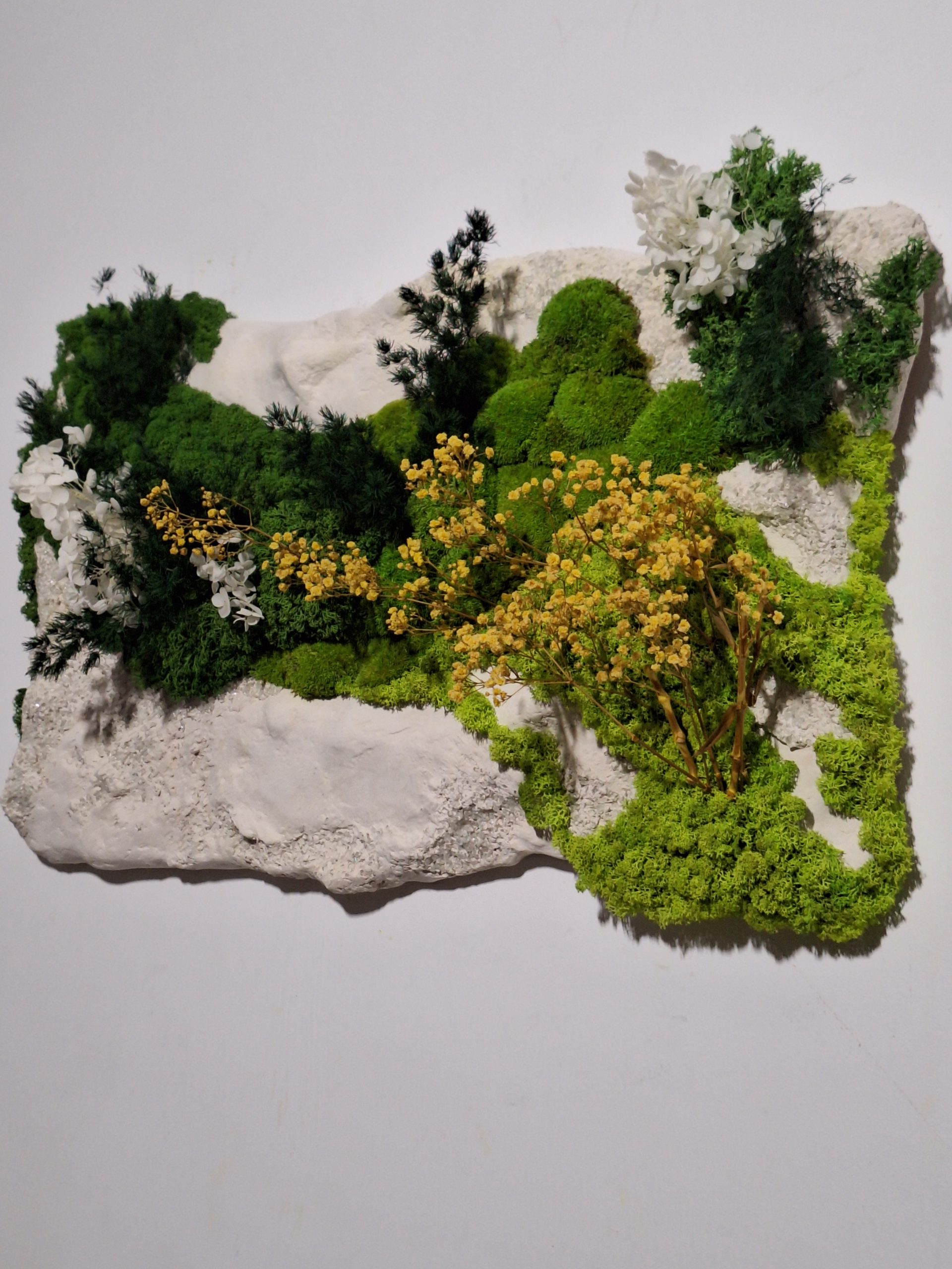 Rocă sculpturală albă cu mușchi și licheni, 40x70 - imagine 8